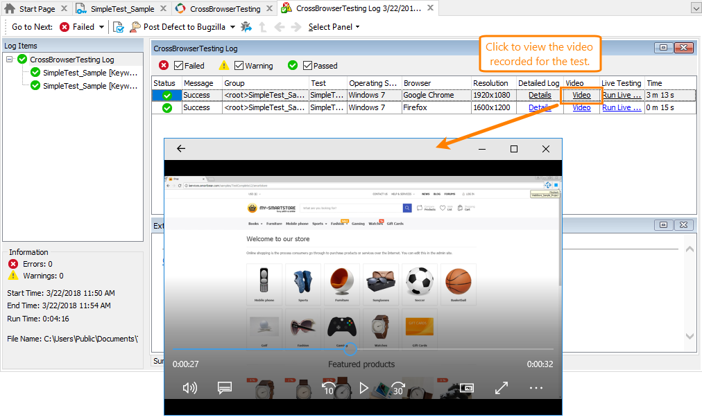CrossBrowserTesting tutorial: Viewing video recorded during the test run