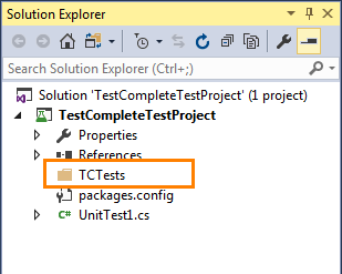 TestComplete integration with Visual Studio: Adding a folder that will store TestComplete project files