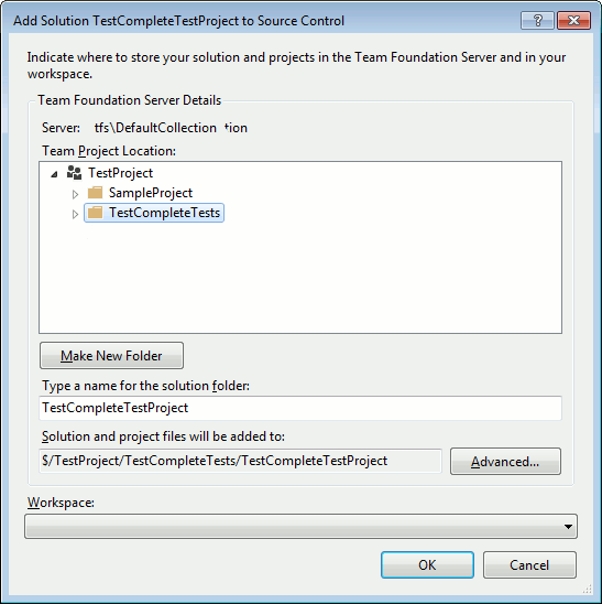 TestComplete integration with Visual Studio: Adding Visual Studio test project to source control