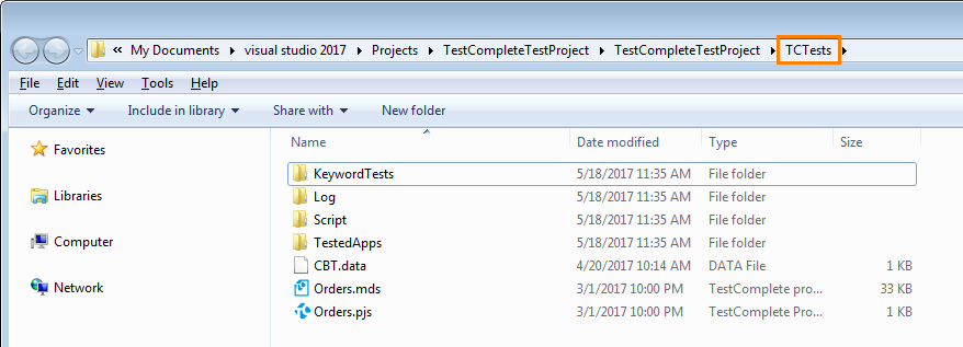TestComplete integration with Visual Studio: Placing TestComplete project files to the created folder