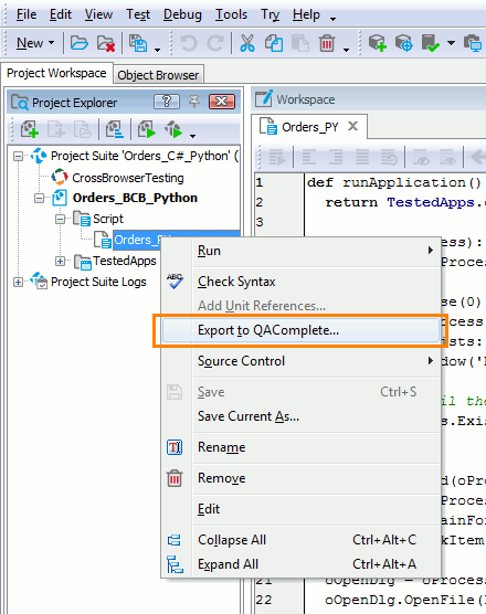 QAComplete Integration: Calling a QAComplete export wizard