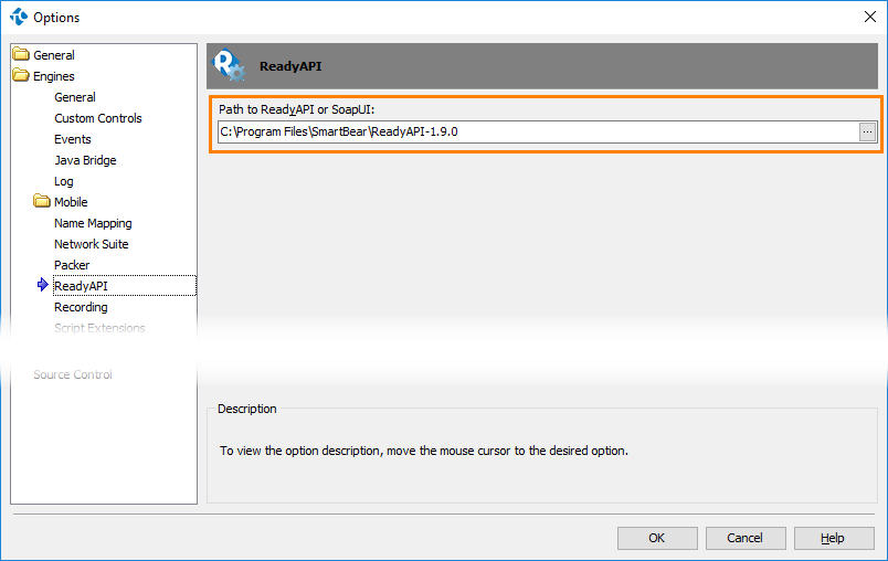 Set the path to the ReadyAPI testing tool Set the path to ReadyAPI testing tool