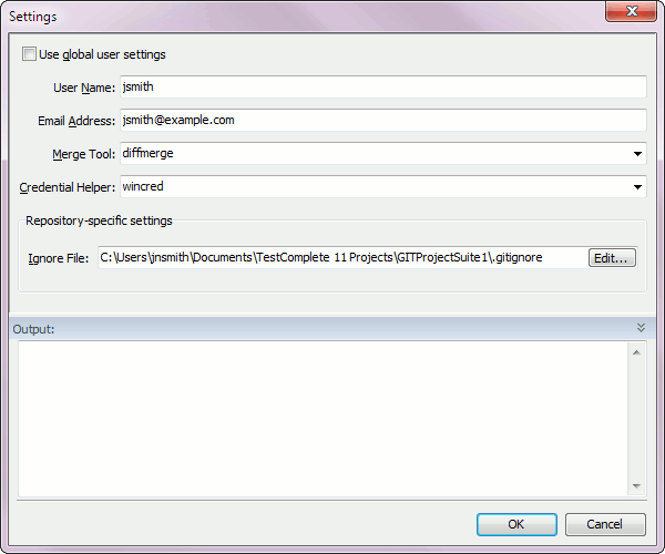 Git Repository Settings dialog Git Repository Settings dialog