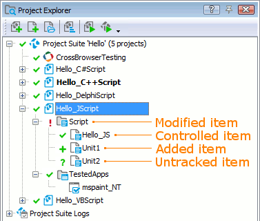 Status icons in Project Explorer