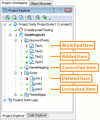Status icons in Project Explorer