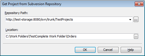 Get Project Suite from Subverson Repository Dialog