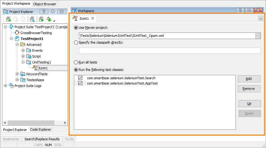 Selenium testing in TestComplete: Configure the Item to Run Your Selenium Test