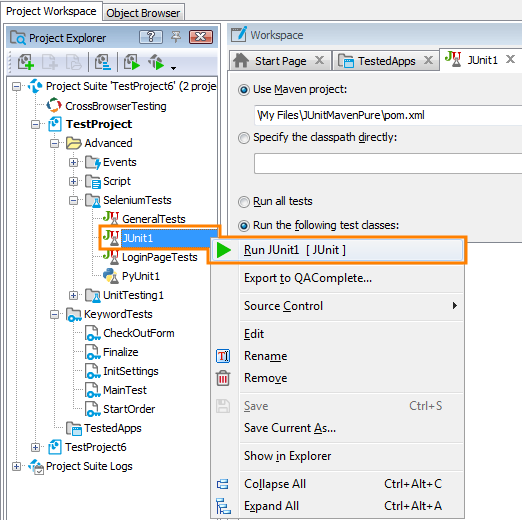 Running Unit Tests From TestComplete UI