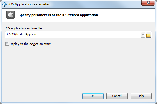 iOS Application Parameters Dialog iOS Application Parameters Dialog