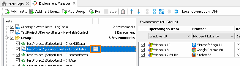 Integration with CrossBrowserTesting.com: Call the Select Test dialog to replace a test assigned to the CrossBrowserTesting environment