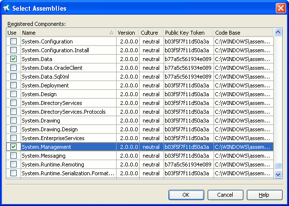 Select Assemblies Dialog