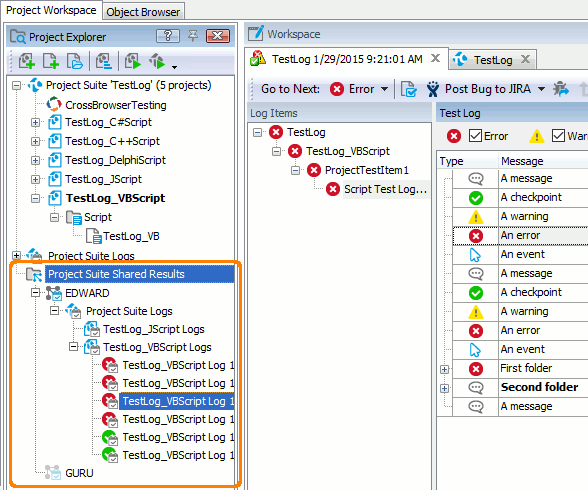 Results of network runs in the Project Explorer