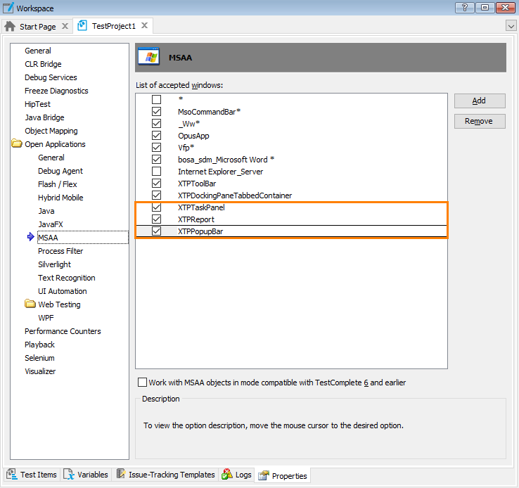 Project Properties - MSAA Options