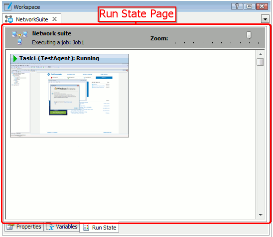 Run State page of the Network Suite editor