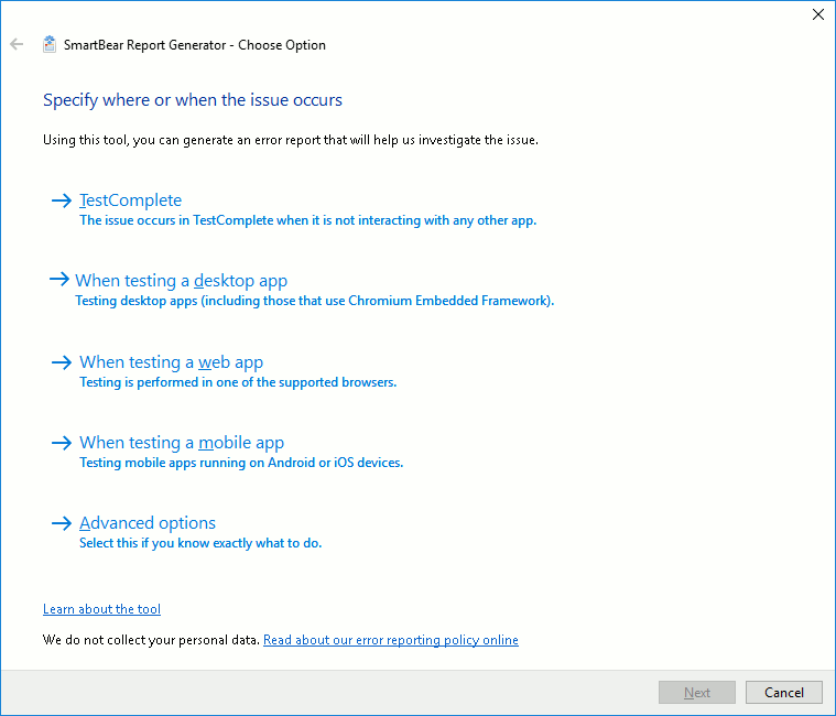 Report Generator Main Window