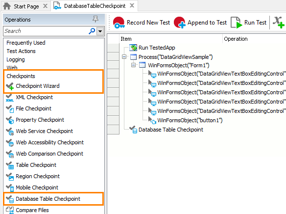 Database Table Checkpoint: Adding database table checkpoints to keyword tests