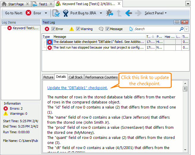 Updating DBTable checkpoint from the test log.