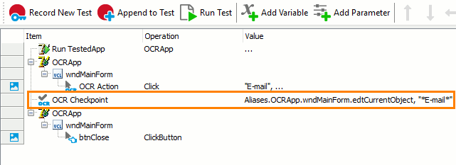 OCR checkpoint in a keyword test