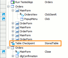 Table checkpoint in a keyword test