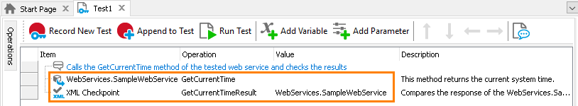 Web service checkpoint in a keyword test