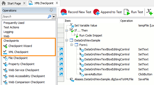 XML Checkpoint: Adding XML checkpoints to keyword tests