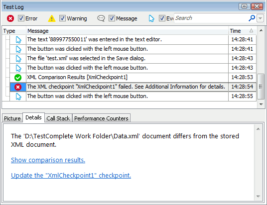 XML Checkpoint Results