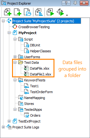 Data-driven testing with TestComplete: Data files in the Project Explorer
