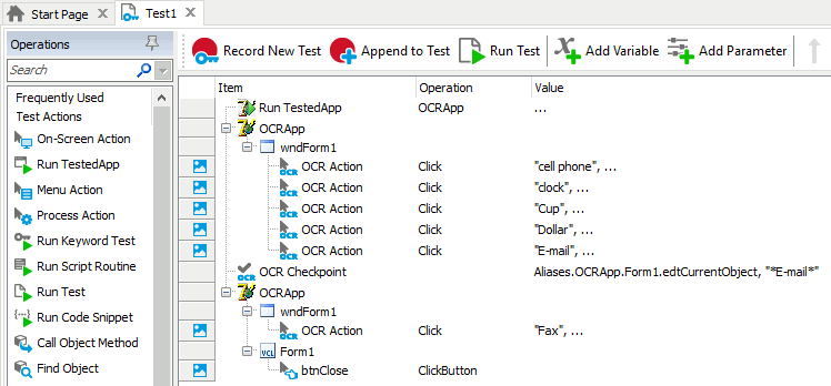 Recorded keyword test that uses optical character recognition Recorded keyword test that uses optical character recognition