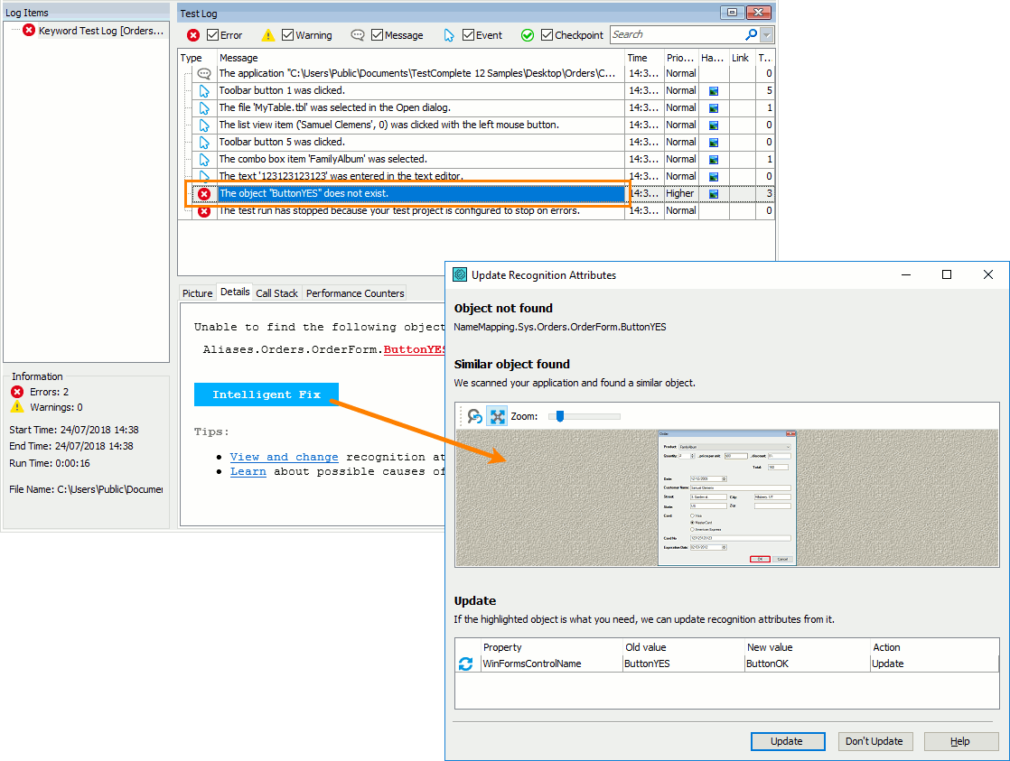 Call the Update Recognition Attributes dialog Call the Update Recognition Attributes dialog