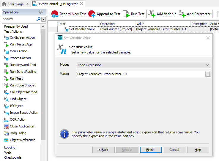 Configure the Set Variable Value operation