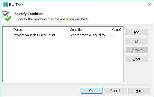 Settings of the If... Then operation