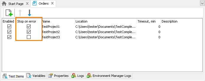 Project Suite test items' 'Stop on Error' property Project Suite test items' 'Stop on Error' property