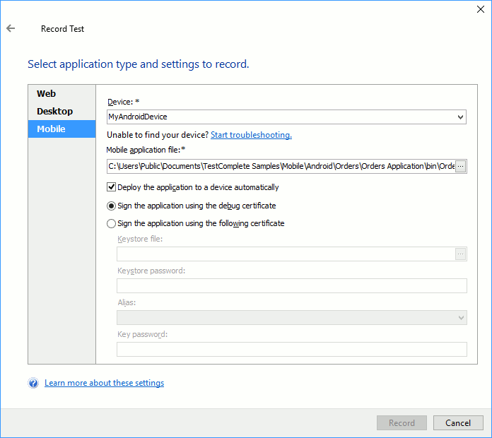 Getting Started with TestComplete: Select your tested application