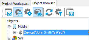 iOS device object in the Object Browser