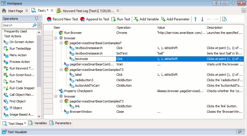 Switching to the test command Getting Started with TestComplete (Web): Switching to the command
