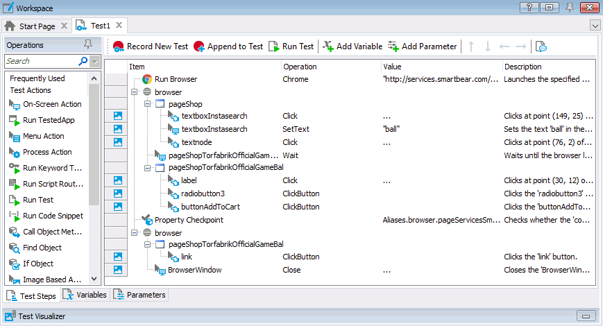 Getting Started with TestComplete (Web): The recorded test