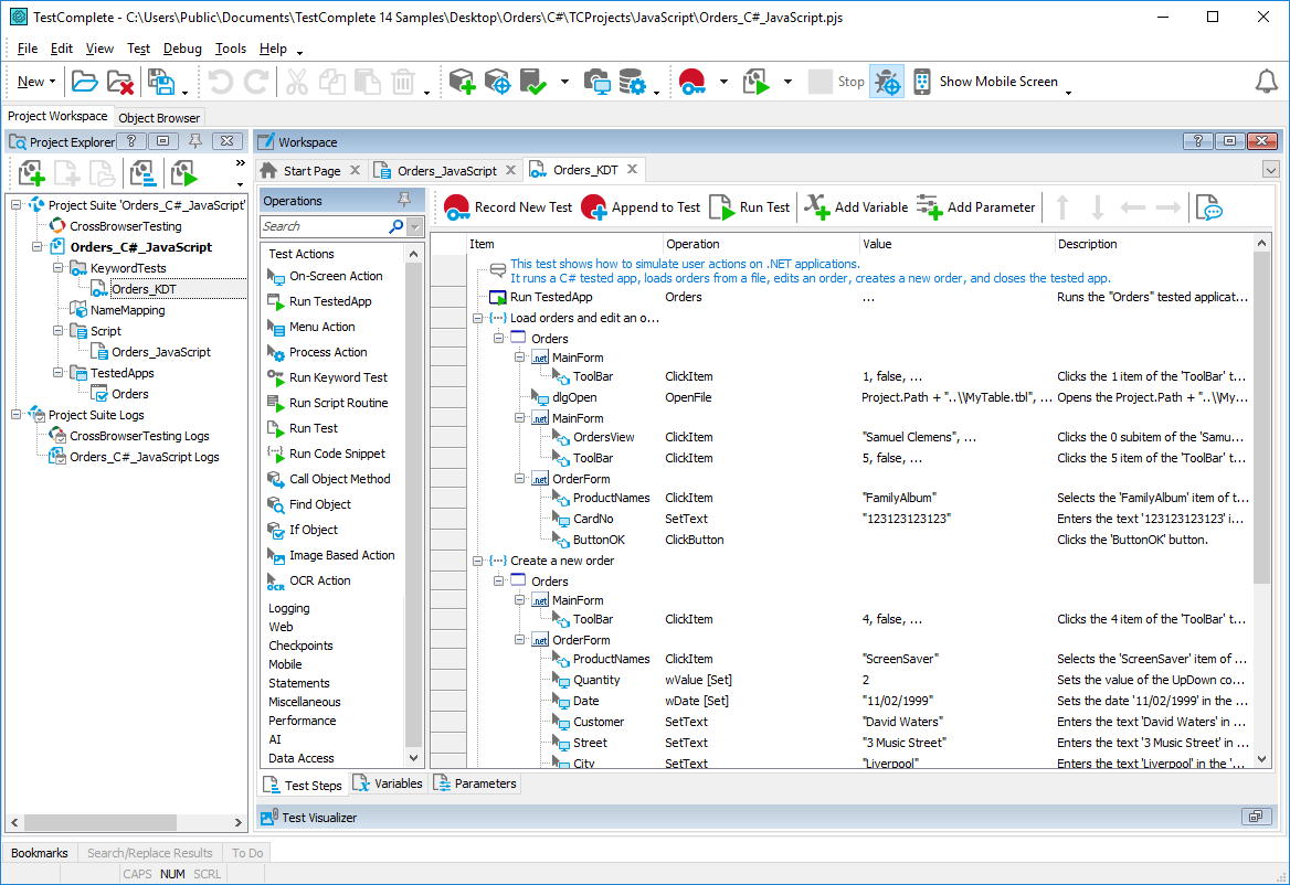 TestComplete Main Window