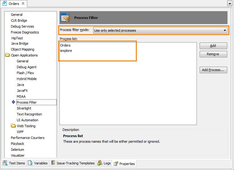 Enhancing TestComplete performance: Configuring process filter