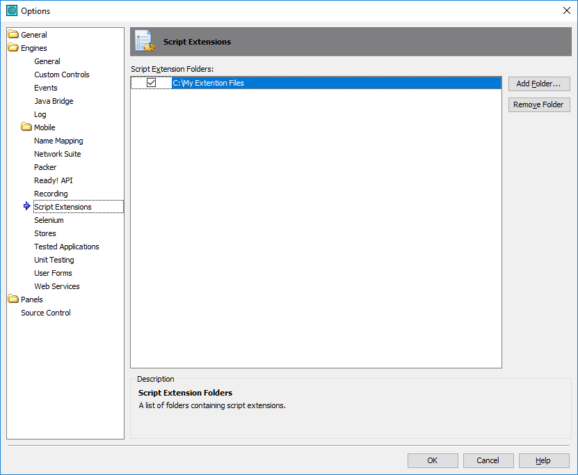 Script Extensions Options Dialog