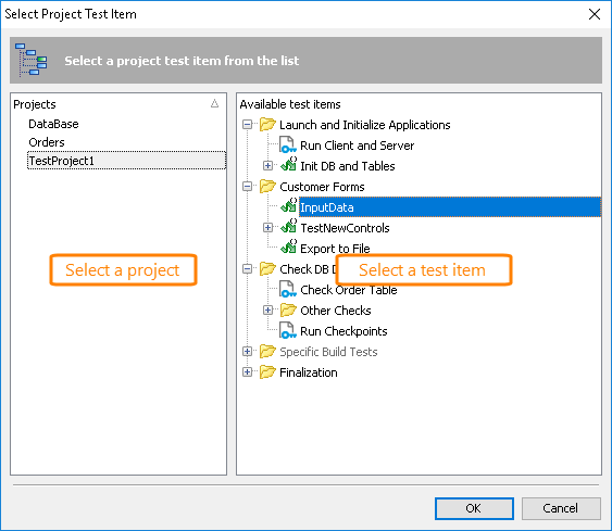 Integration with CrossBrowserTesting.com: Select Test Items dialog