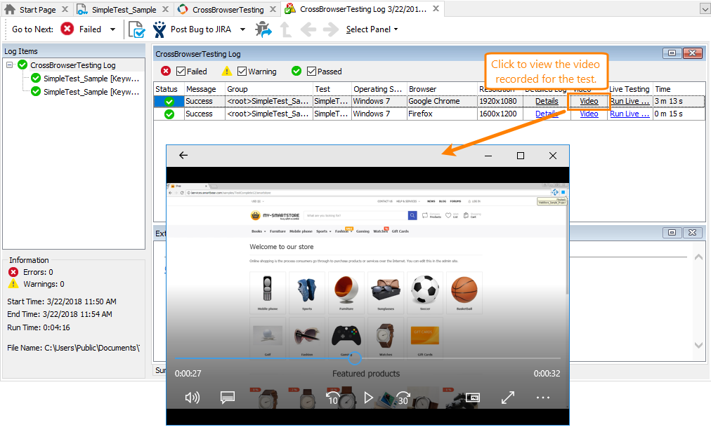 CrossBrowserTesting tutorial: Viewing video recorded during the test run
