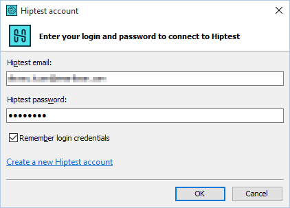 HipTest Account dialog box