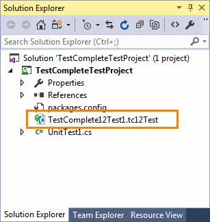 TestComplete integration with Visual Studio: TestComplete Test item in Solution Explorer