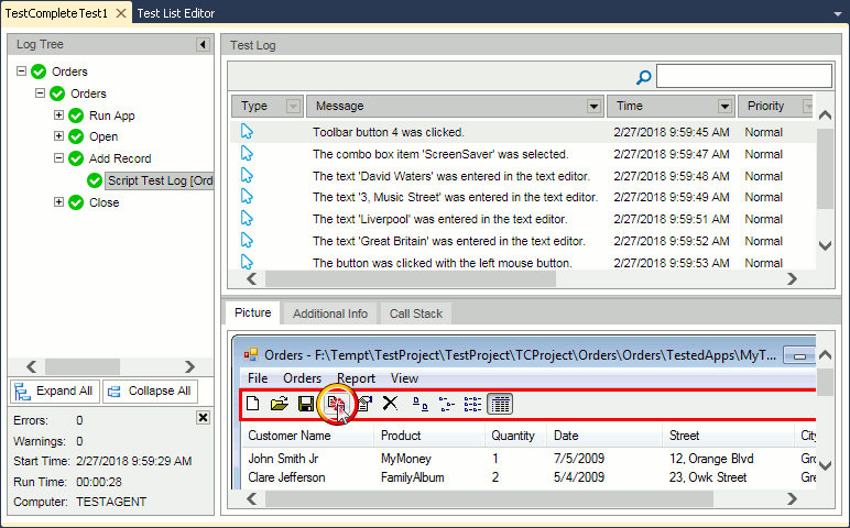 TestComplete integration with Visual Studio: Detailed results of the test run (Visual Studio 2010)