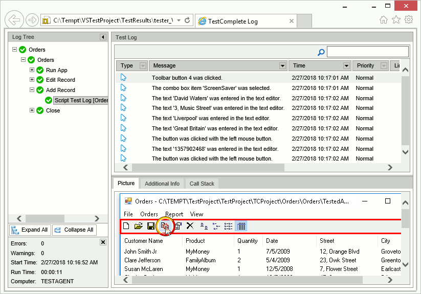 TestComplete integration with Visual Studio: Detailed results of the test run (Visual Studio 2012)