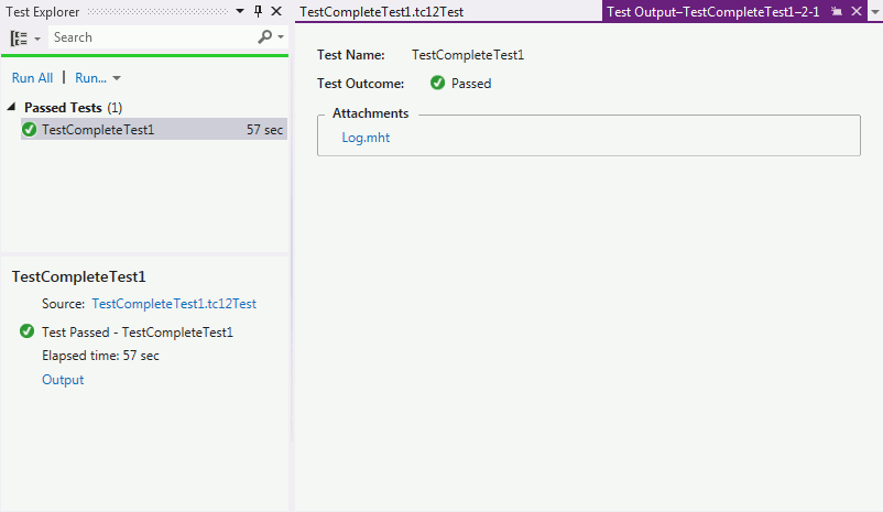 TestComplete integration with Visual Studio: TestComplete 14 Test item output