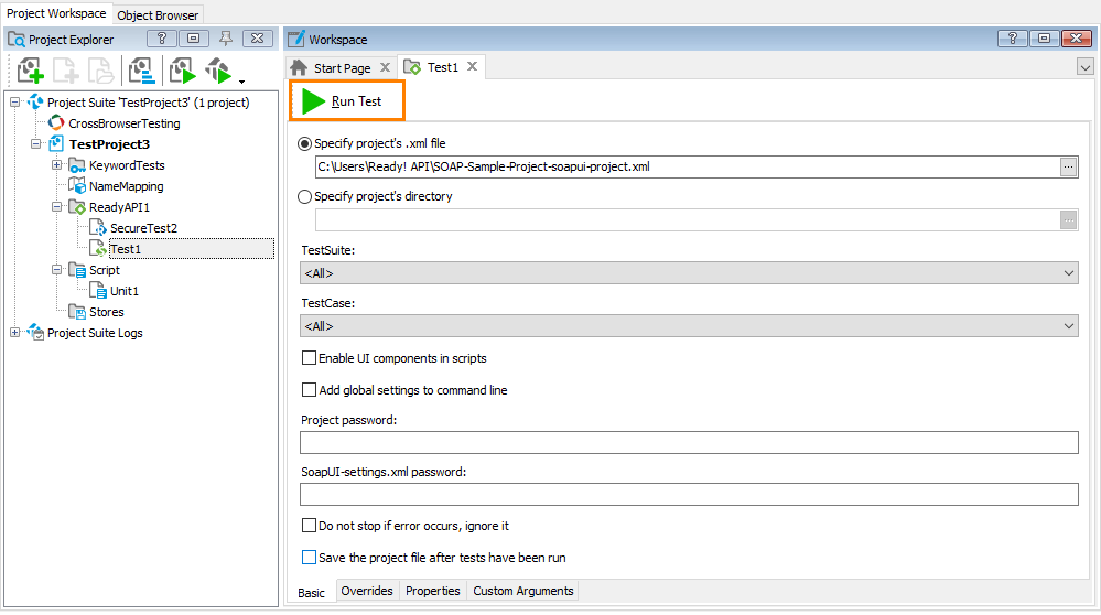 Running SoapUI Tests From Editor