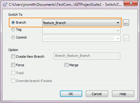 Switching branches via TortoiseGit Switch dialog