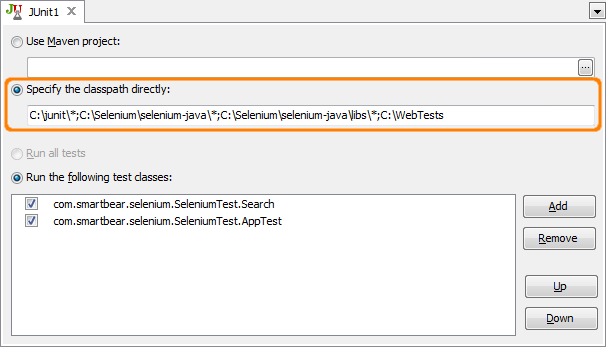 Run JUnit Selenium Tests by classpath