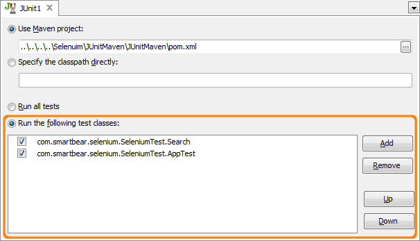 Selenium test classes to run